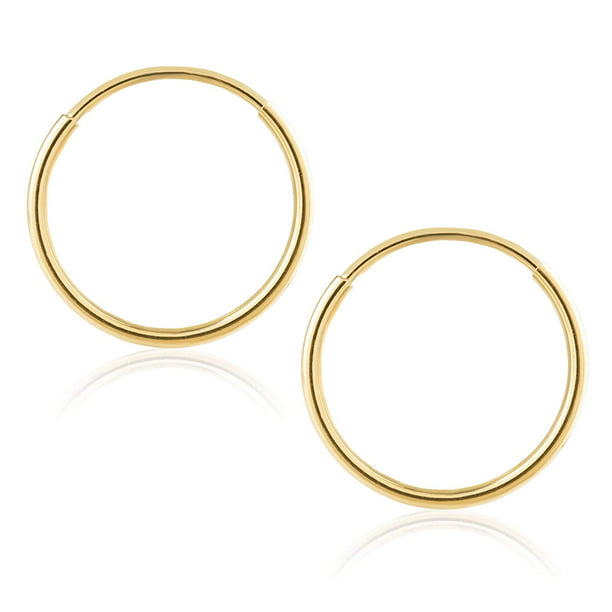 14K Gold Tiny Small Endless 10mm Round Thin Lightweight Unisex Hoop Earrings ~